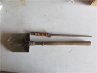 Trench shovel, knife sharpener
