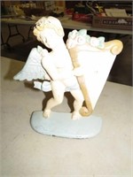 CAST IRON DOOR STOP - CHERUB PLAYING HARP