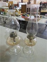 PAIR OF ANTIQUE OIL LAMPS WITH STACKS