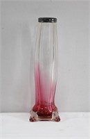 Vintage Sterling Silver Rimmed Cranberry Vase 8"