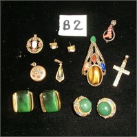 bag lot misc. earrings, coral drop, cross, Tiger