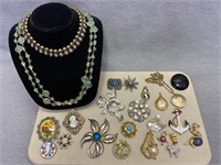 Vintage Brooches and  Necklaces 24pc