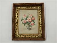 Vintage Wood Framed Roses Artwork DH