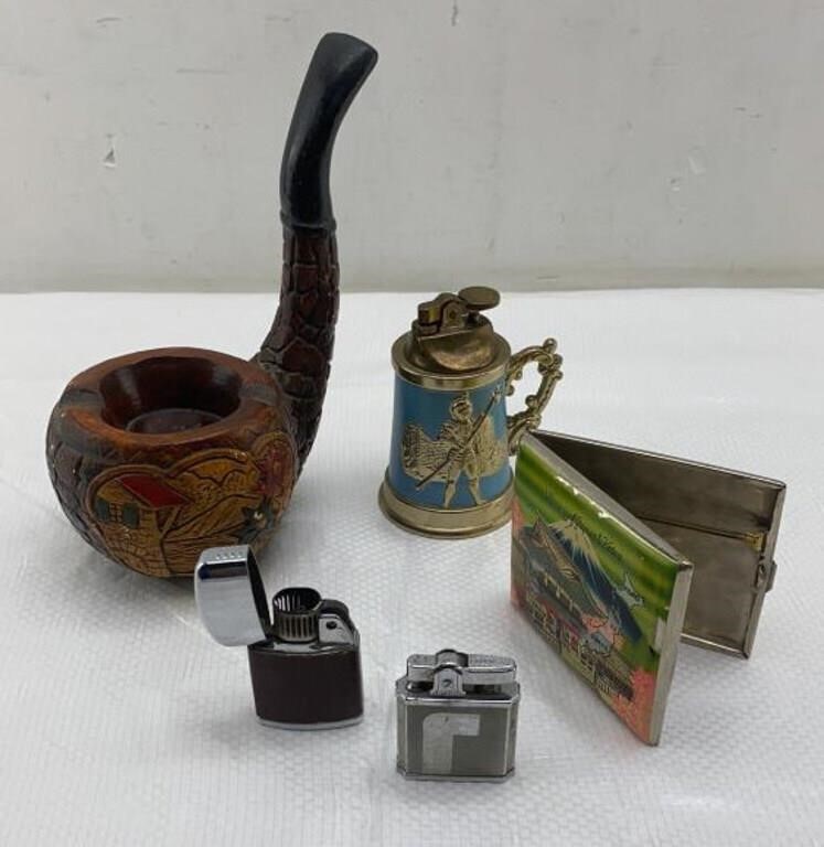 Plaster Pipe ashtray/ Mid century table lighter/