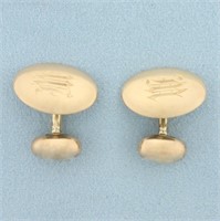 Antique M or W Hand Engraved Cufflinks in 10k Rose