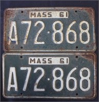 Pair of MA 1961 License Plates