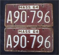 Pair of MA 1964 License Plates