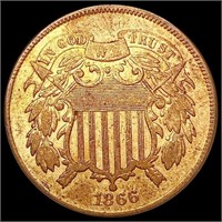 1866 RB Two Cent Piece CHOICE AU