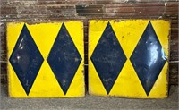 Yellow with Black Diamond Warning Road Sign Pair