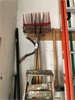 Assorted Yard Tools & 6' Step Ladder