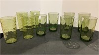 Green glass - 10 glass lot -six of one pattern and