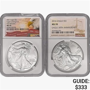 [2] American 1oz Silver Eagles NGC MS70 [2016,