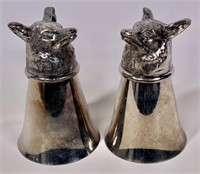 Pr. Silver-plate stirrup cups - fox heads, 3.25"