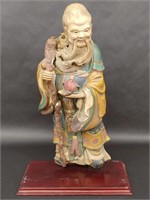 Chinese Sage Statue on Wood Mounted Base