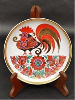 Lomonosov Porcelain Red Gold Hue Rooster Saucer