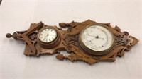 Antique carved oak clock and barometer 29in h