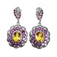 Natural Citrine Rhodolite Garnet Earrings