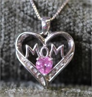 Sterling Silver Pink Stone Mom Necklace