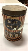 Vintage blue and white coffee tin