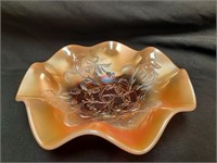 Dugan Peach Opalescent Bells & Beads Bowls