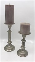 Pair Of Candle Sticks And Candles;gray