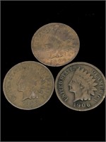 Three Antique 1C Indian Head Penny Coins- 1903,