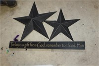 wood sign (gift from god) and 2 metal stars