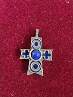 Lapis silver color cross pendant