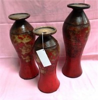 3 RED LABEL RED CANDLE HOLDERS