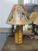 Wooden Bamboo Lamp with vintage Mustang shade