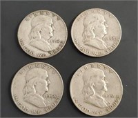 (4) U.S. Franklin Silver Half Dollars