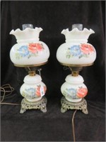 PAIR OF HANDPAINTED PARLOR LAMPS 18"T