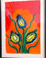 ORIGINAL SIGNED FLOWER FRAMED ART PAINTING 28X21