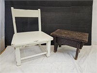 14 x 9" h Primitive Stool & Child's Chair