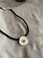 Sterling Pendant on Cord with Green Stone