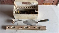 Wooden toolbox with hand tools