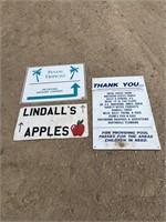 3 vintage advertising signs wood Lindalls apples