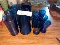 Twirled cobalt blue glassware