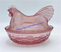 Pink Glass Longaberger Nesting Chicken