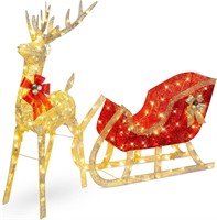 Lighted Christmas 4ft Reindeer & Sleigh Gold