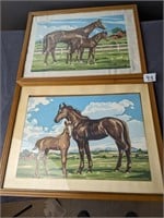 2 Framed Paint by Number Horse Paintings