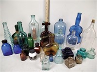 Vintage bottles and jars including medicine