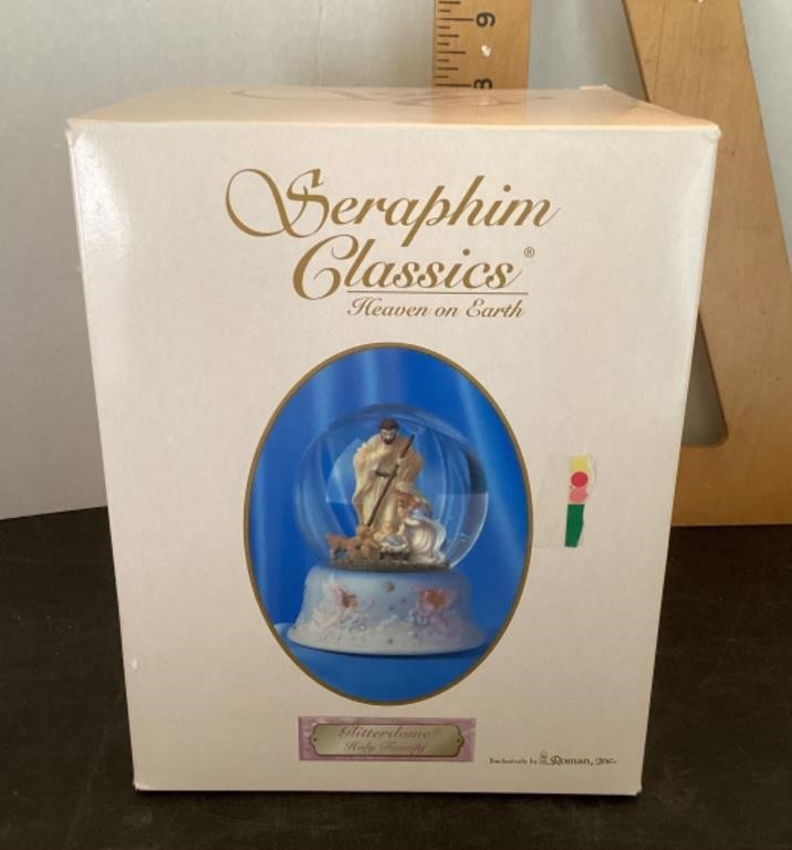 Musical Holy Family glitter globe with box
