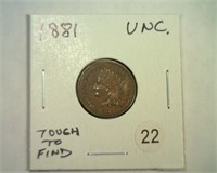 1881 INDIAN CENT UNC. BROWN TOUGH TO FIND