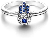 Round .10ct Sapphire Hand Of Hamsa Ring