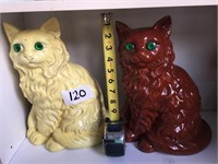 Pair Of Ceramic Cat Figurines Green Eyed No
