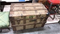 Antique flat top trunk with wood slats, original