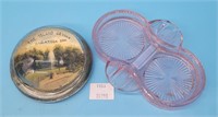 Souvenir Paperweight 'Saratoga Spa' + Pink Glass A