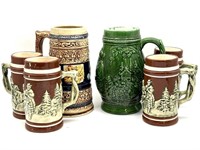 Vintage Beer Stein Mugs 7.25” Tall and Smaller