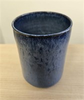 Signed Pottery Blue Cup 4 1/2"